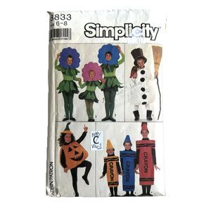 Vtg Snowman Sewing Pattern Simplicity 8833 Costume Flower Pumpkin Crayon Sz 6-8